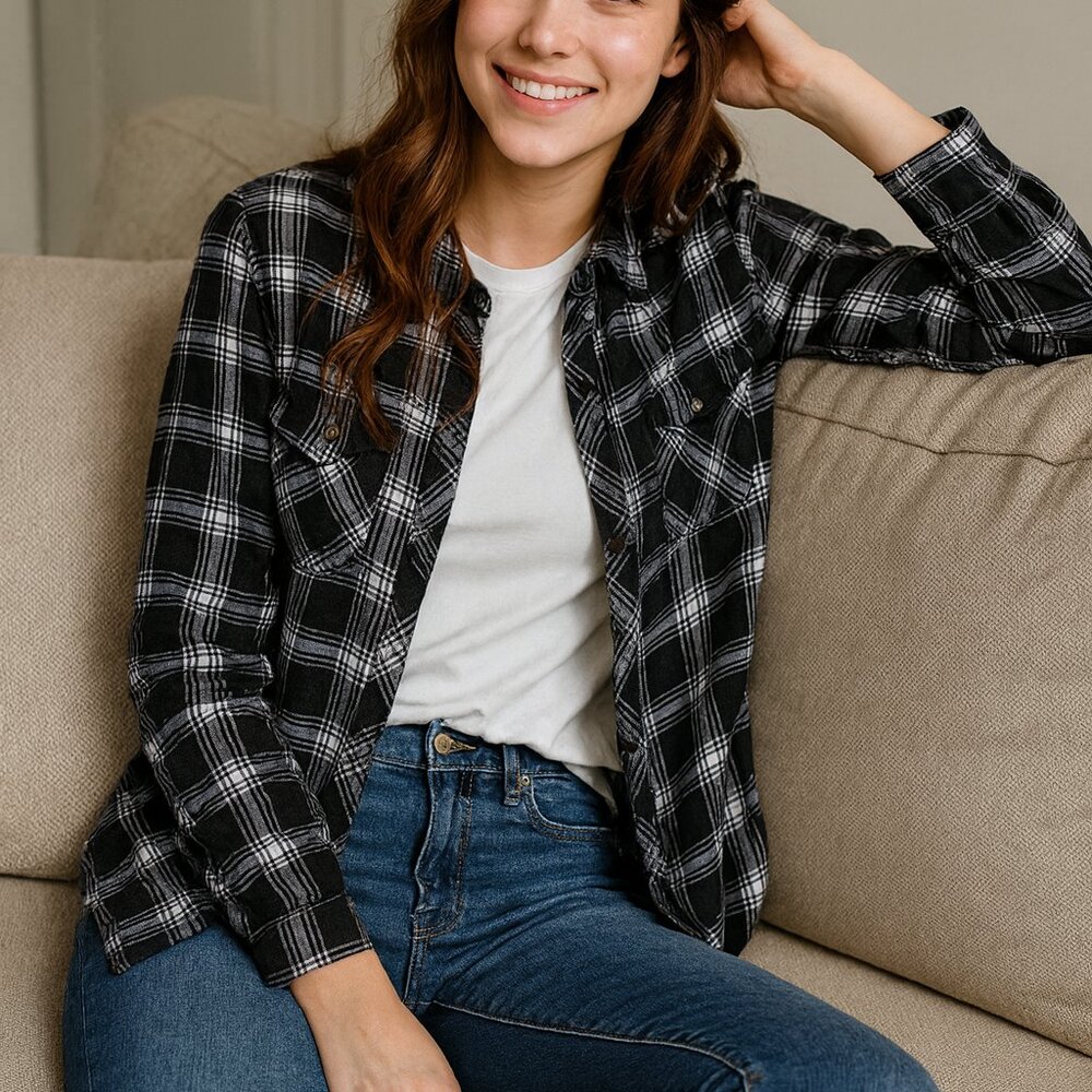 Passport Black and White Checkered Button Down Shirt